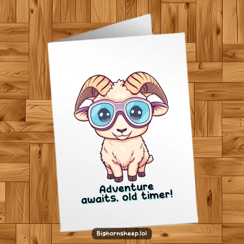Funny Free Printable Birthday Card: Bighorn sheep sporting oversized goggles, embracing an adventurous spirit with excitement for the birthday.