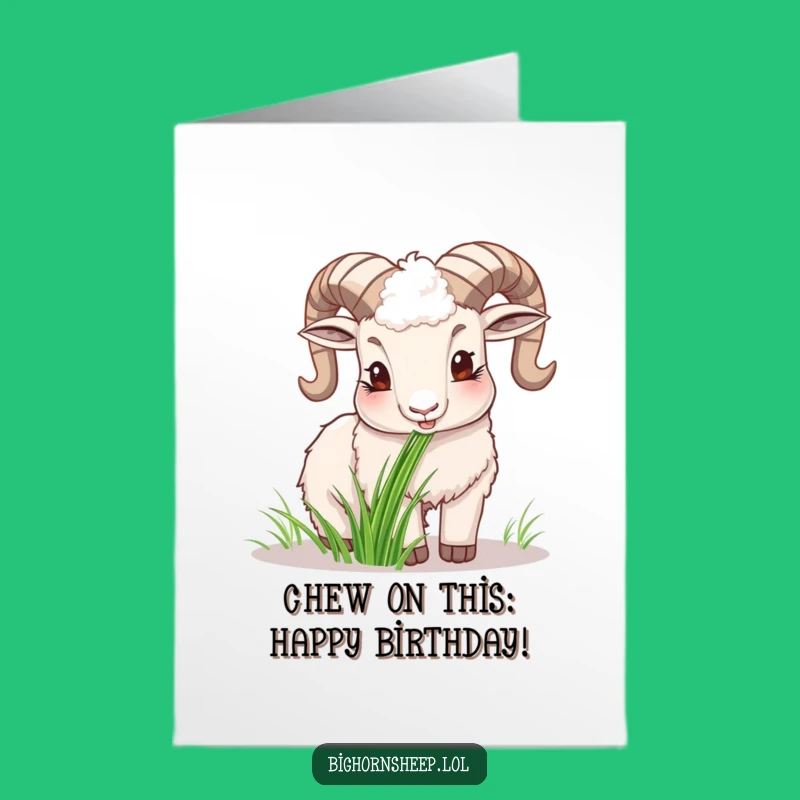 Free Printable Happy Bighorn Sheep Birthday Card - Chewing Grass Downloadable for a Joyful Day.