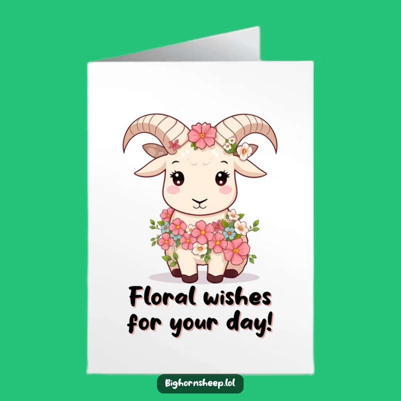 Free Printable Birthday Card: Serene Floral Bighorn Sheep, Peaceful Downloadable Gift