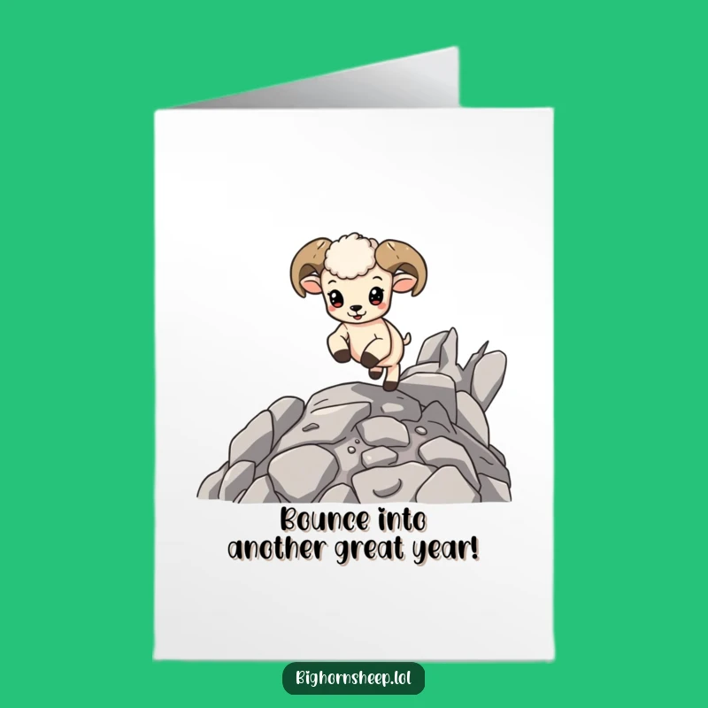 Free Printable Birthday Card: Bighorn Sheep Cub Bouncing - Fun Downloadable Gift for Kids