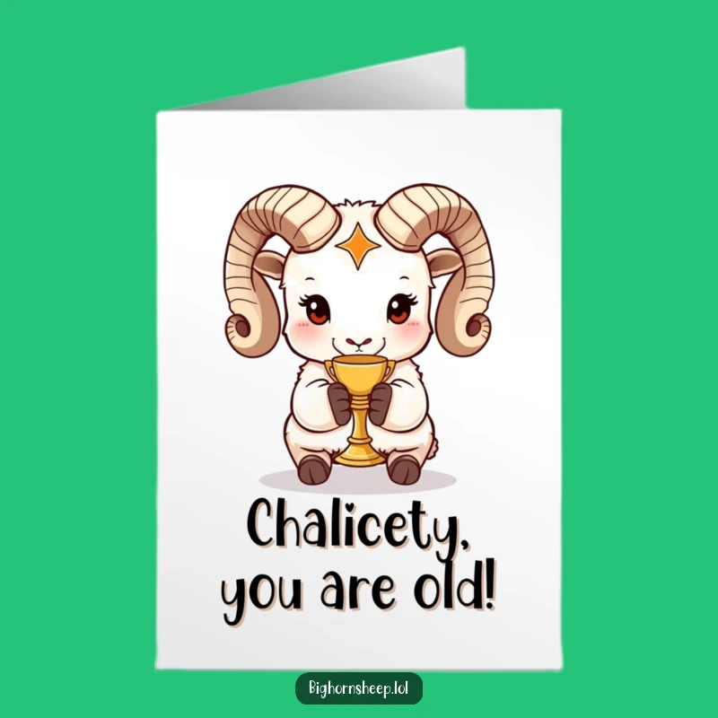 Free Printable Birthday Card: Funny Bighorn Sheep with Golden Chalice - Downloadable Gift