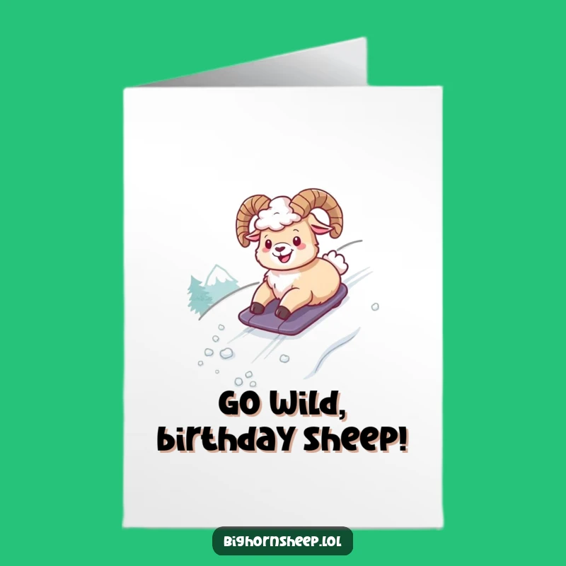 Free Printable Birthday Card: Giggling Bighorn Sheep Snow Fun Funny Downloadable Gift