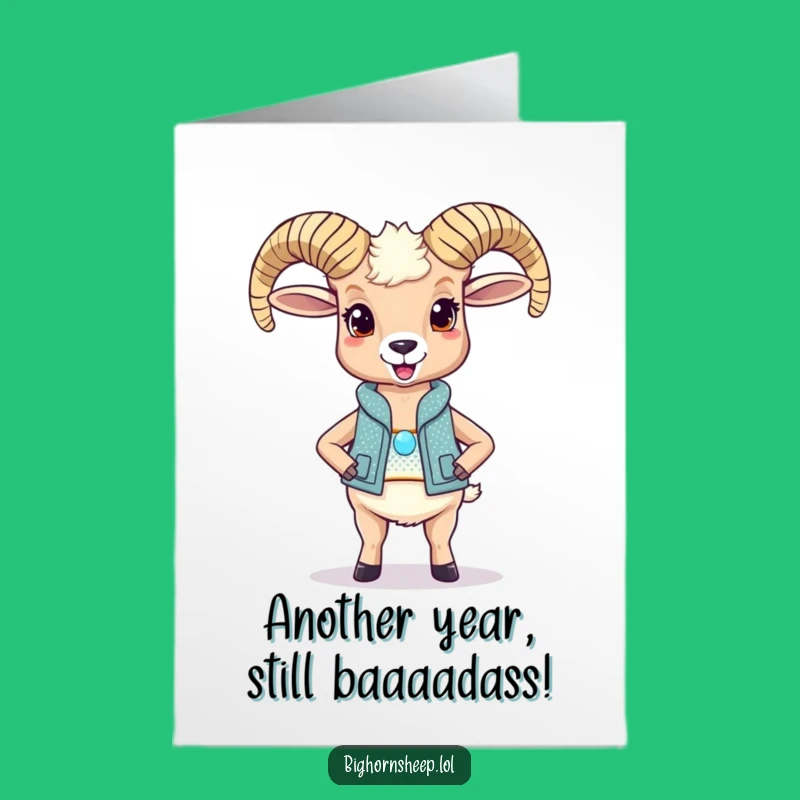 Free Printable Birthday Card: Sparkly Vest Bighorn Sheep Funny Downloadable Gift
