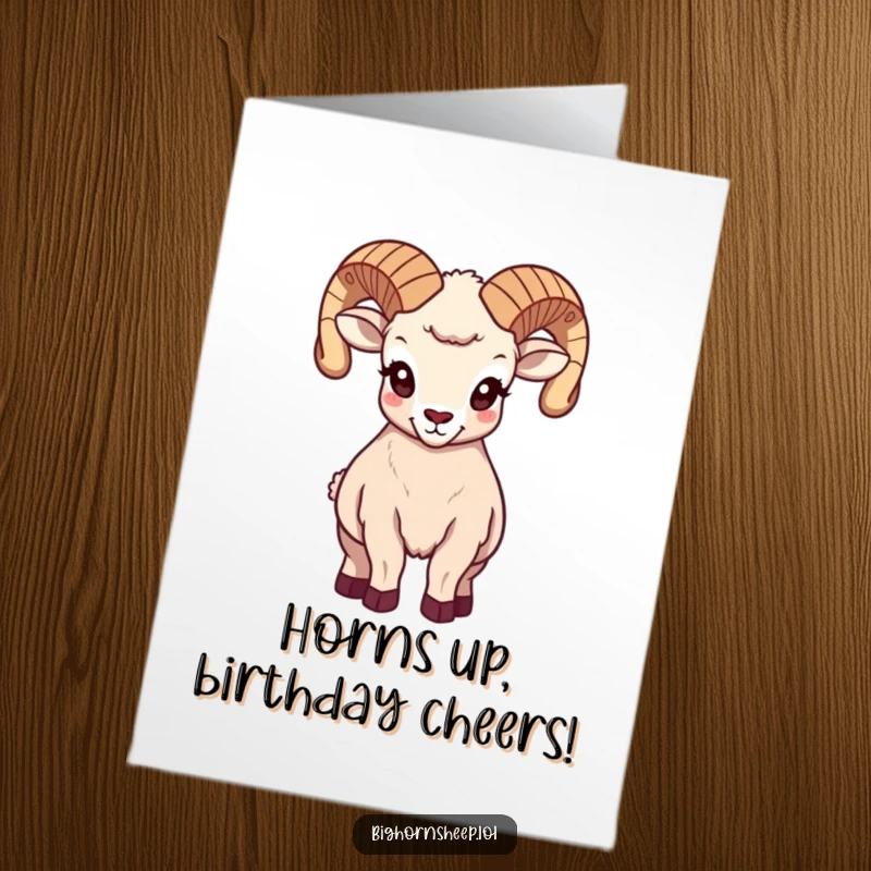 Funny Free Printable Bighorn Sheep Birthday Card: A regal sheep posing proudly with impressive, high-held horns.