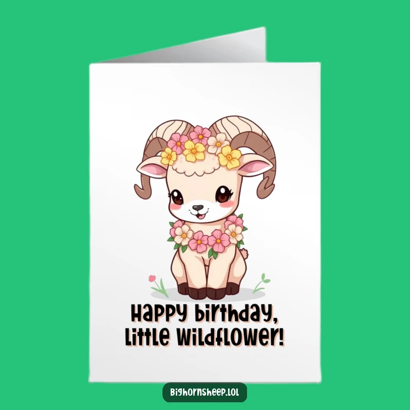 Free Printable Bighorn Sheep Cub Birthday Card: Funny Flower Garland Download