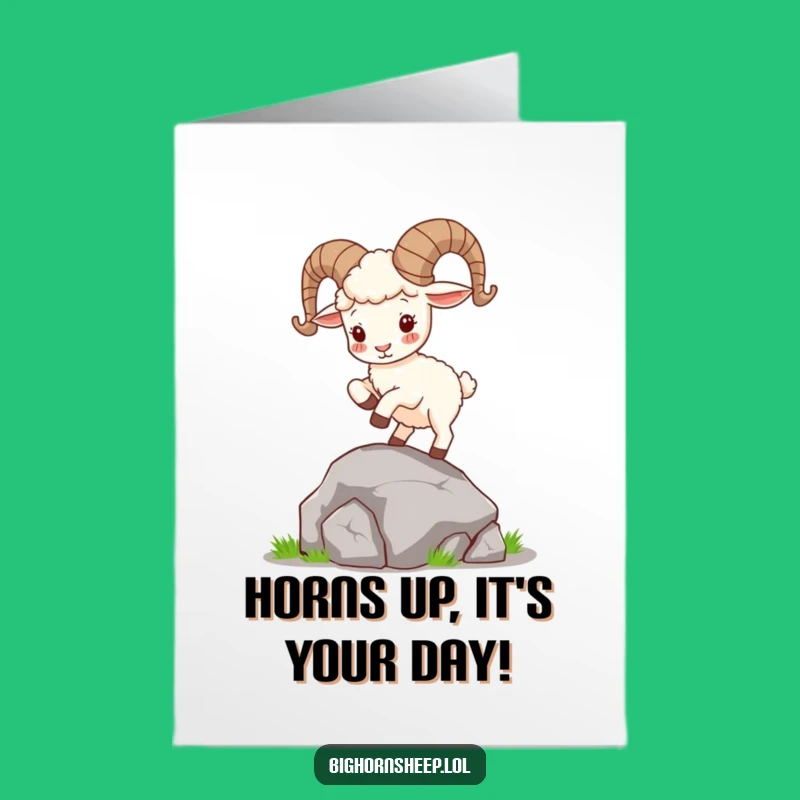 Free Printable Funny Bighorn Birthday Card: Playful Sheep Hopping, Perfect DIY Gift Download