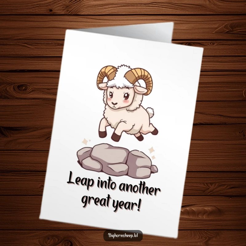 Funny Free Printable Birthday Card: Bighorn sheep in a fuzzy cape leaps with joyous abandon, celebrating your special day.
