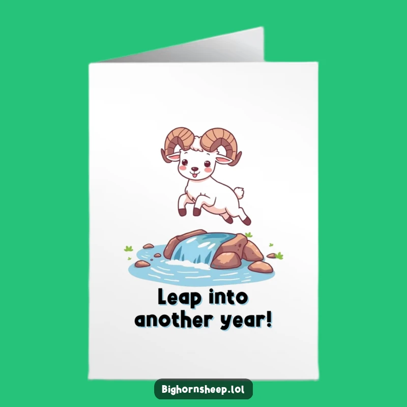 Free Printable Birthday Card: Joyful Bighorn Sheep Jumping, Energetic Downloadable Greeting