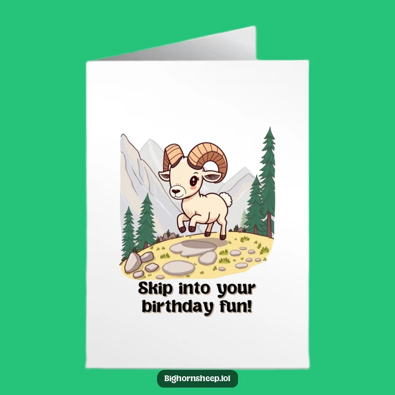 Free Printable Playful Bighorn Sheep Birthday Card - Skipping Path Downloadable for Fun Times.
