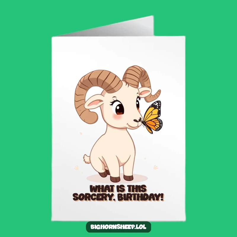 Free Printable Birthday Card: Curious Bighorn Sheep Butterfly Watch Gift