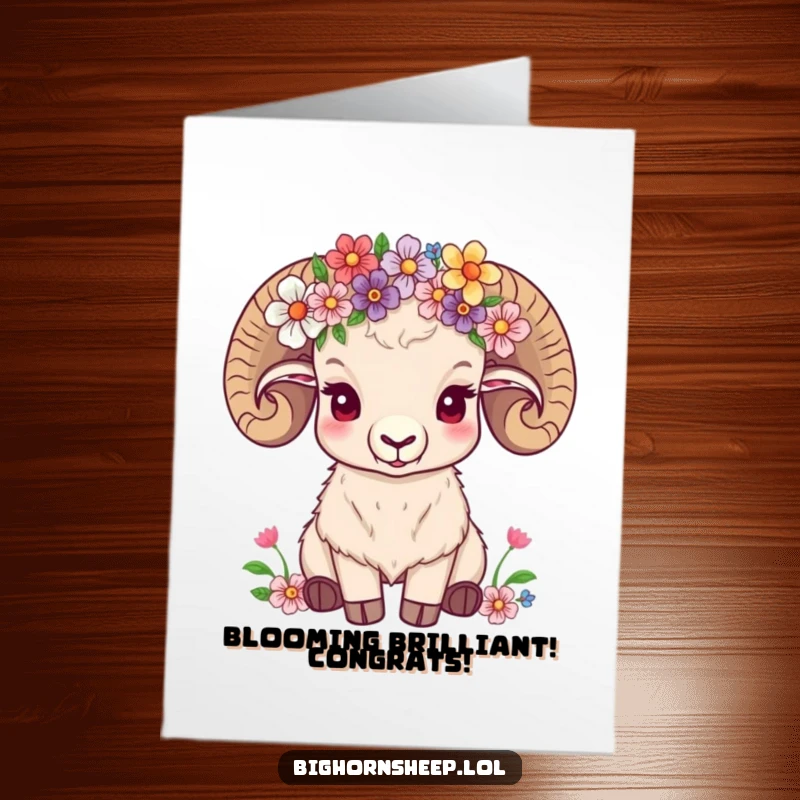 Funny Free Printable Congratulations Card: A content bighorn sheep wearing a wildflower crown. Congratulations!