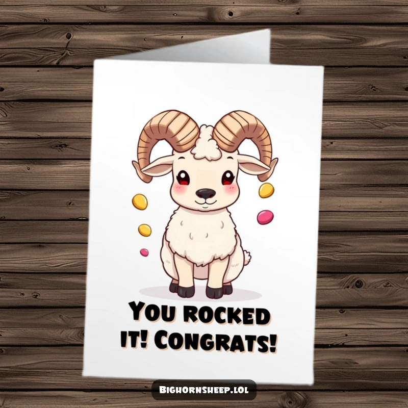 Funny Free Printable Congratulations Card: Expert bighorn sheep juggling pebbles, celebrating your big win!