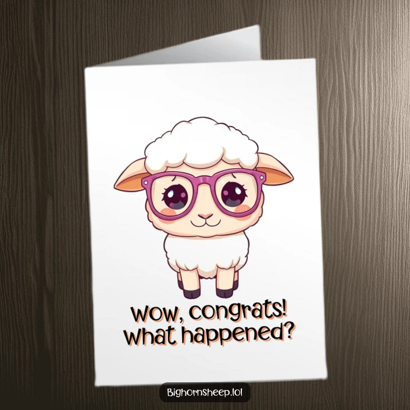 Funny Free Printable Congrats Card: Bighorn sheep donning oversized sparkly glasses, appearing playfully confused.