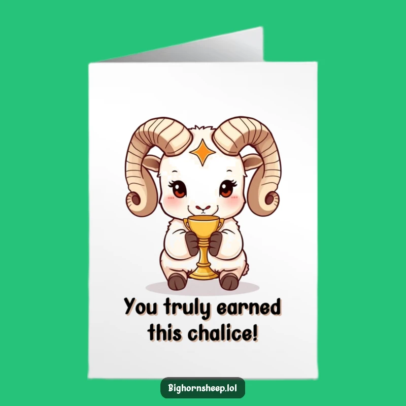 Free Printable Congrats Card: Funny Bighorn Sheep with Golden Chalice - Downloadable Celebration