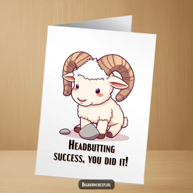 Funny Free Printable Congrats Card: A playful bighorn sheep gently ramming horns with a small pebble.