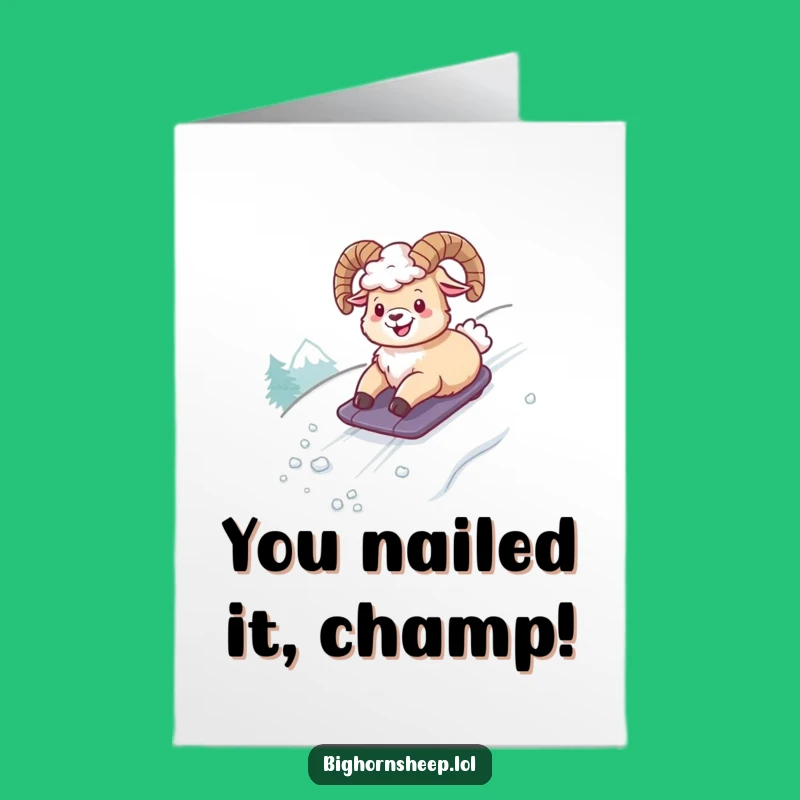 Free Printable Congrats Card: Giggling Bighorn Sheep Snow Thrills Funny Downloadable