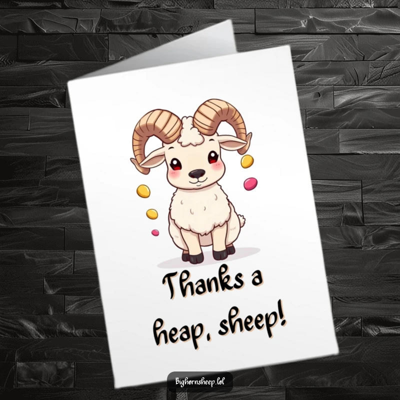 Funny Free Printable Thank You Card: A bighorn sheep juggling pebbles to show its fun gratitude.