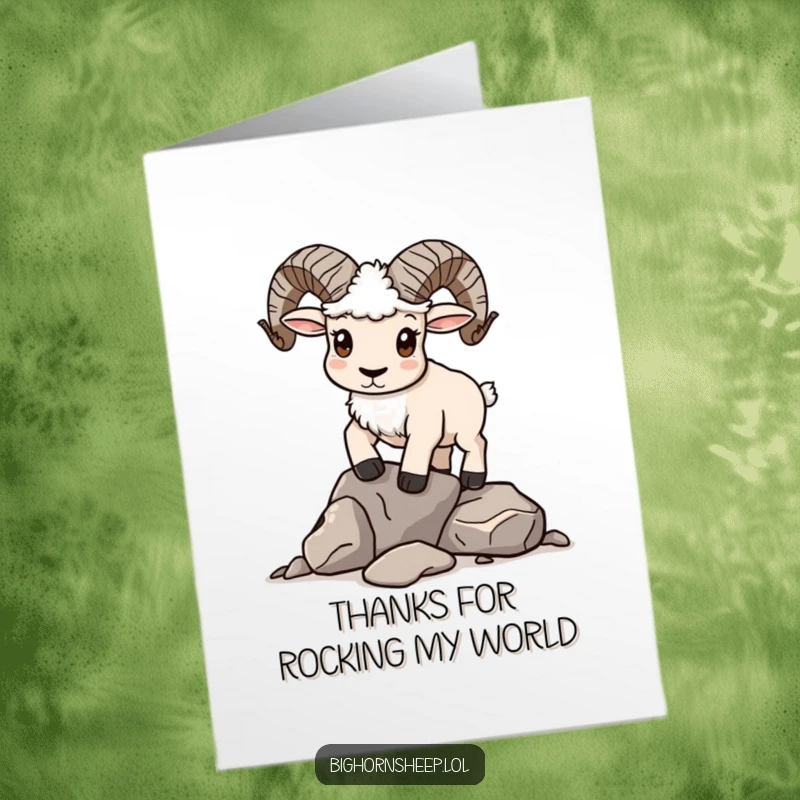 Funny Free Printable Thank You Card: Bighorn sheep with a determined face attempts to balance rocks.