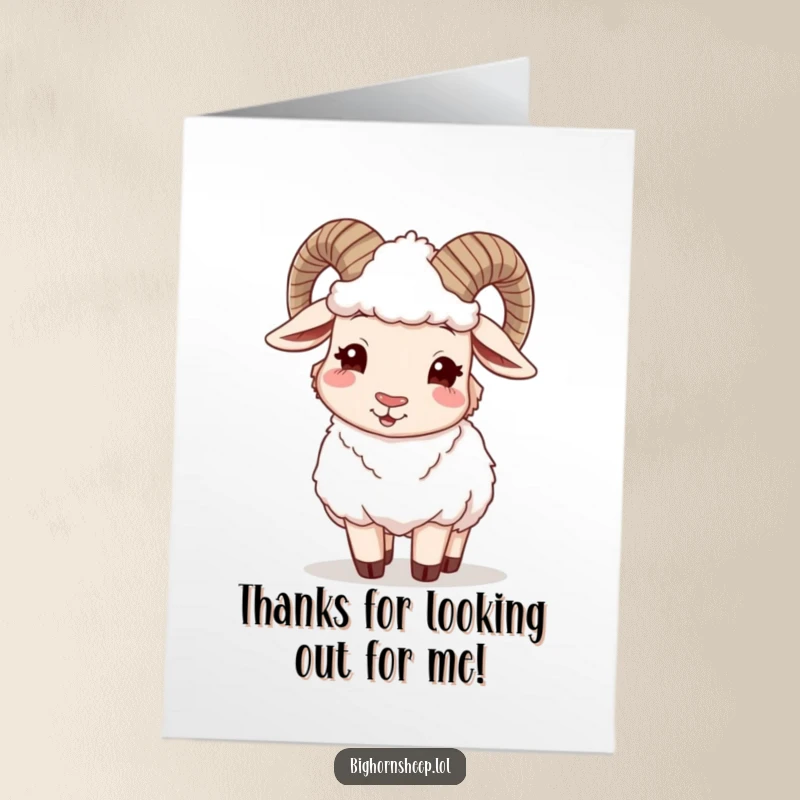 Funny Free Printable Thank You Card: Bighorn sheep winking playfully while adjusting its thick woolly fleece, a charming thank you design.