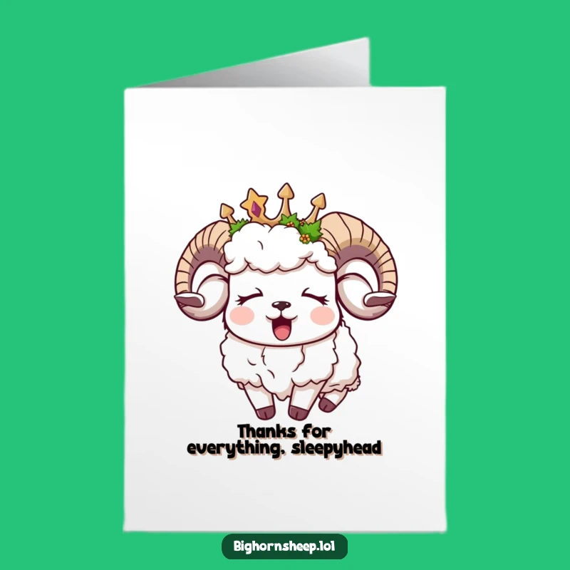 Free Printable Thank You Card: Sleepy Moss Crown Bighorn Sheep Funny Gift