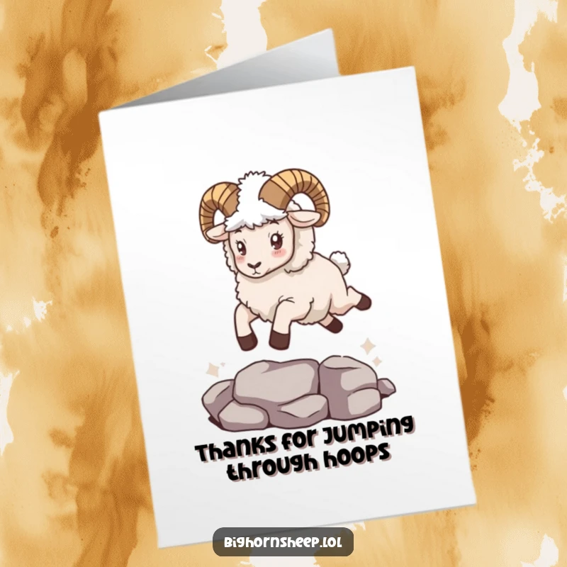 Funny Free Printable Thank You Card: Bighorn sheep energetically leaps in a cape, expressing thanks with hilarious flair.
