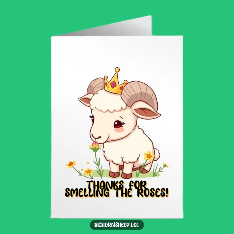 Free Printable Bighorn Thank You Card: Crowned Sheep & Flower, Heartfelt DIY Download