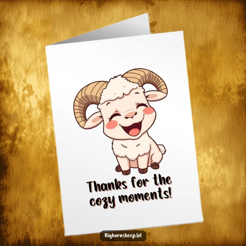 Funny Free Printable Thank You Card: A bighorn sheep mid-yawn with a contented smile, conveying peaceful gratitude and relaxation.