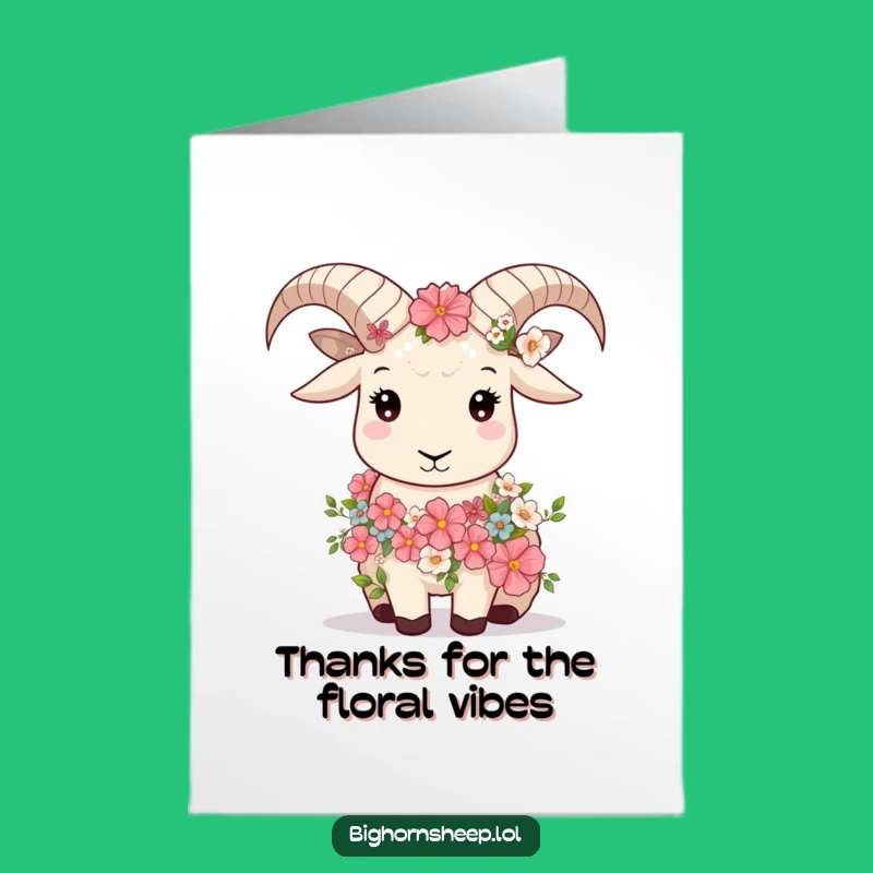 Free Printable Thank You Card: Serene Floral Bighorn Sheep, Grateful Downloadable Gift