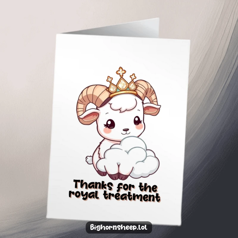 Funny Free Printable Thank You Card: Bighorn sheep in tiara headbutting cloud, expressing thanks humorously.