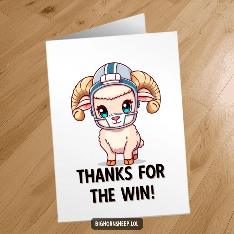 Funny Free Printable Thank You Card with a bighorn sheep wearing a tiny football helmet, giving a sheepish thanks.