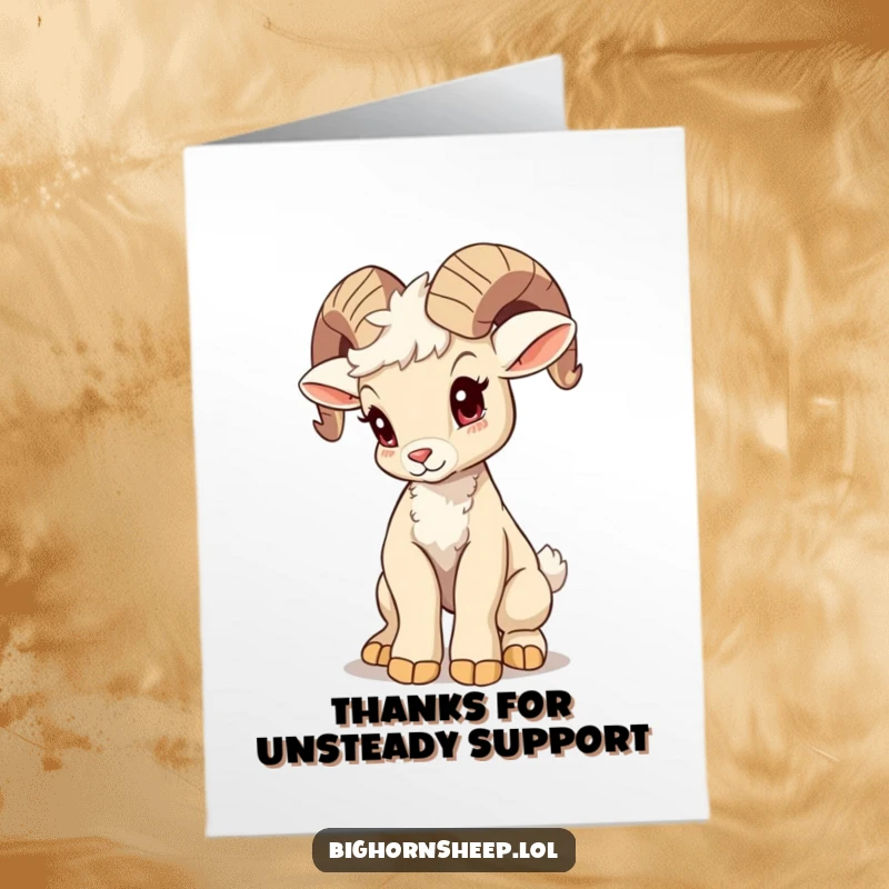 Funny free printable thank you card: A bighorn sheep cub tries its best to look majestic but is hilariously wobbly.