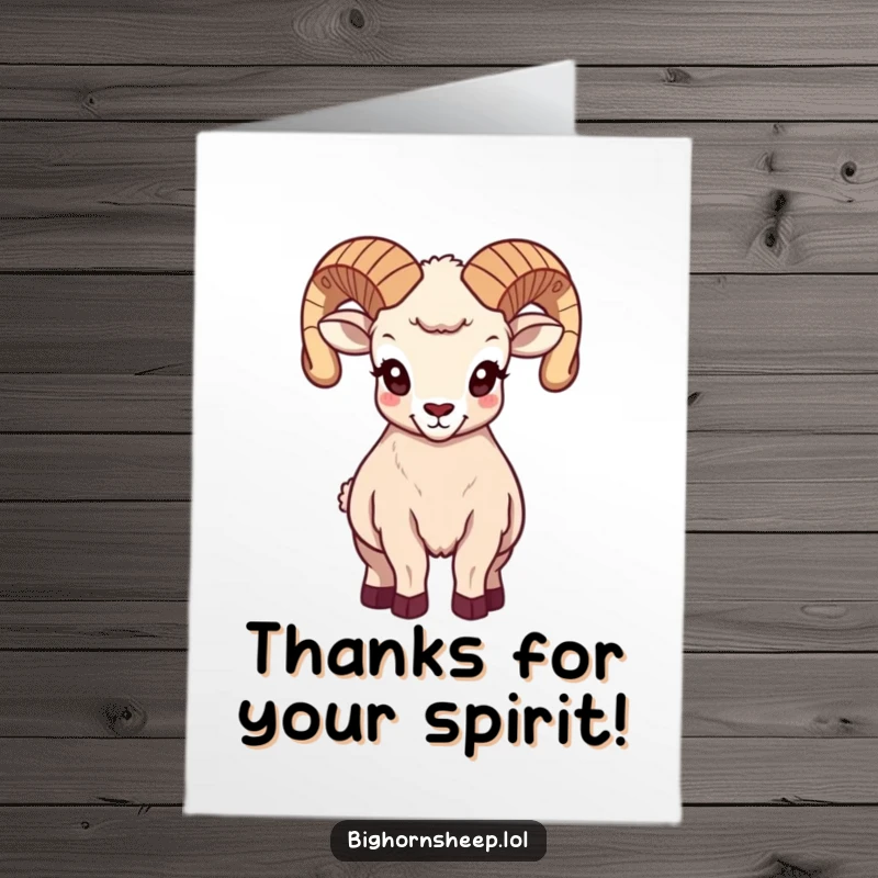 Funny Free Printable Bighorn Sheep Thank You Card: A majestic bighorn sheep posing with its impressive horns held high.