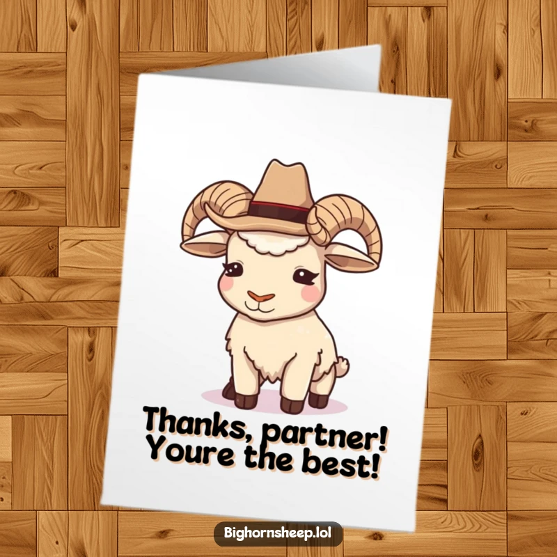 Funny Free Printable Cowboy Bighorn Sheep Thank You Card: A charming sheep in a hat, offering a friendly wink of thanks.