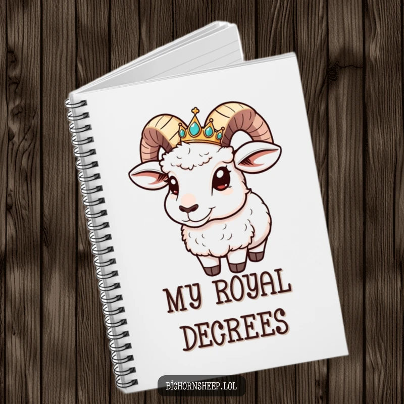 Funny Notebook: Cover features a bighorn sheep with a jeweled crown comically sliding down its horn.