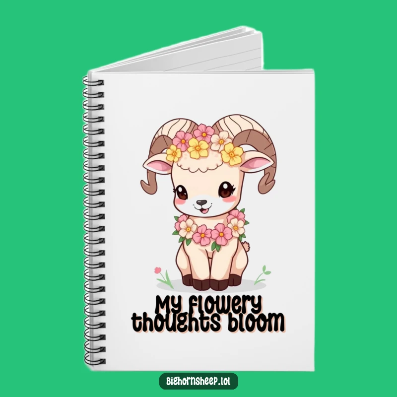 Funny Bighorn Sheep Cub Flower Garland Notebook - Playful Bleat Journal Gift
