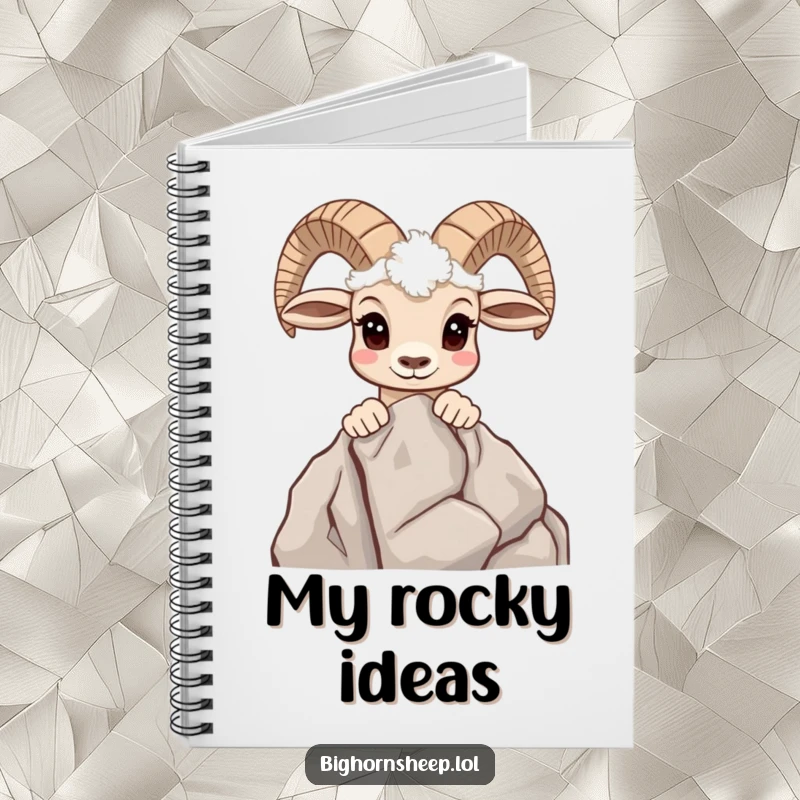 Funny notebook with a curious bighorn sheep peeking over a rocky outcrop, perfect for jotting down observations.