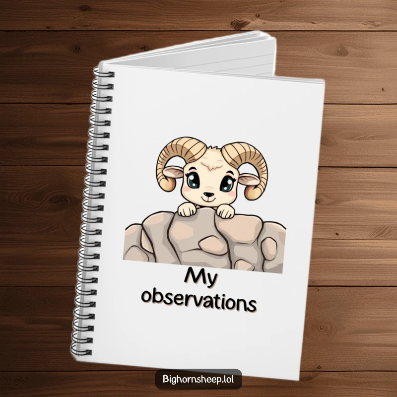 Funny Curious Bighorn Sheep Notebook: A journal cover with a sheep's wide, curious eyes peering over a rocky edge.