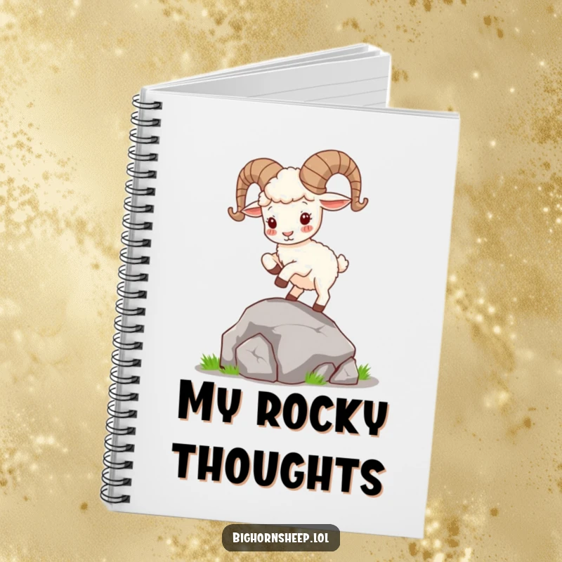 Funny Bighorn Sheep Notebook: Cute sheep with curly horns playfully hops on a rock, inspiring creative writing and joyful note-taking.