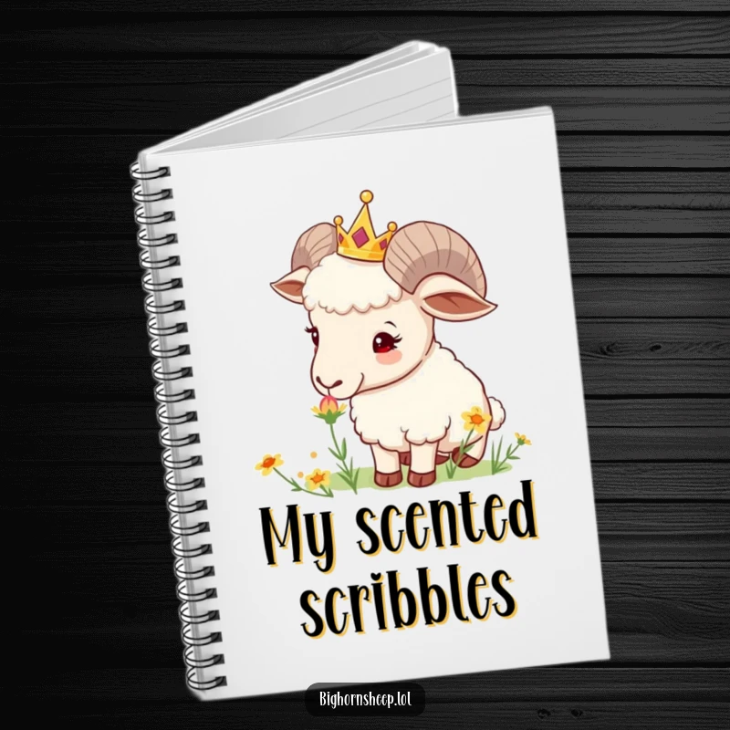 Funny Crowned Sheep Notebook: Curious sheep with a tiny crown sniffs a wildflower, inspiring gentle thoughts and nature journaling.