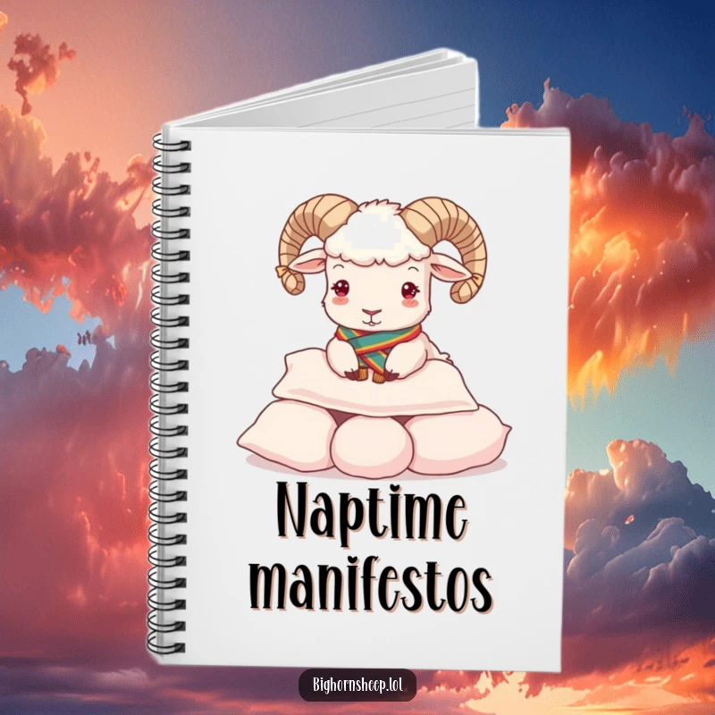 Funny Notebook: Features a regal bighorn sheep in a sash, playfully buttering soft pillows.