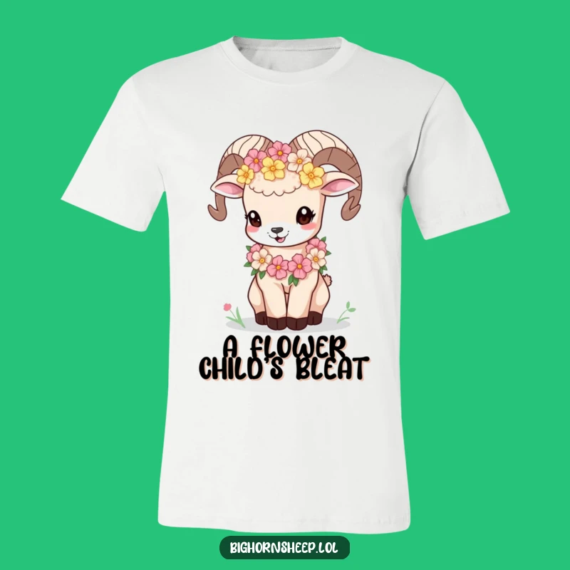 Funny Bighorn Sheep Cub Flower Garland T-Shirt - Playful Cub Bleat Tee