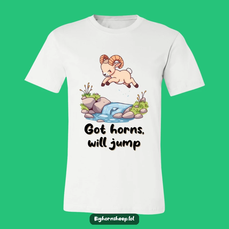 Funny Bighorn Sheep Cub Leaping T-Shirt, Great Hilarious Gift for Outdoorsy Fun