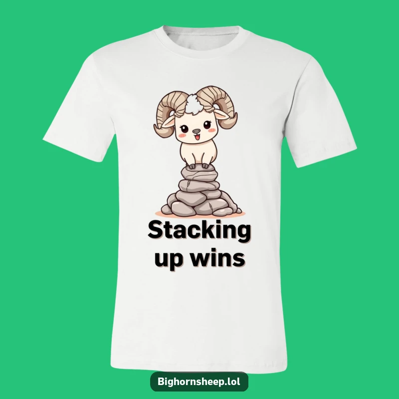 Funny Bighorn Sheep Rock Stacking T-Shirt - Happy Balance Character Tee