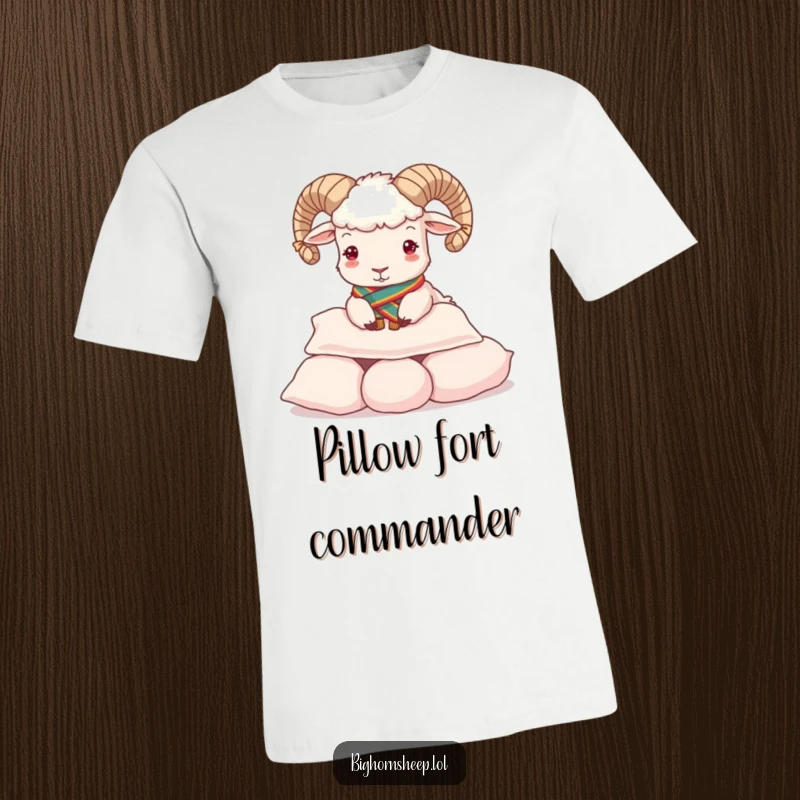 Funny T-Shirt: Bighorn sheep in a regal sash hilariously buttering a pile of soft pillows.