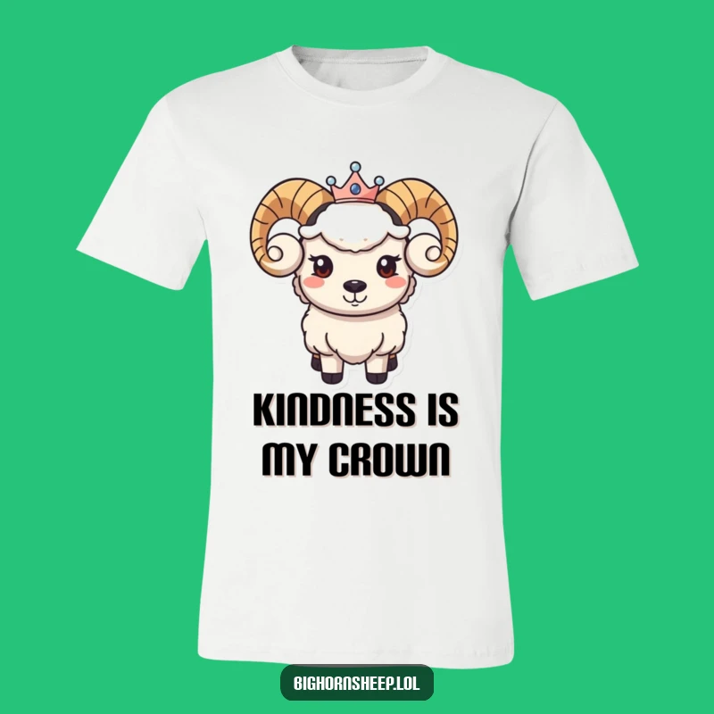 Funny Regal Bighorn Sheep T-Shirt - Gentle Smile Crown Design