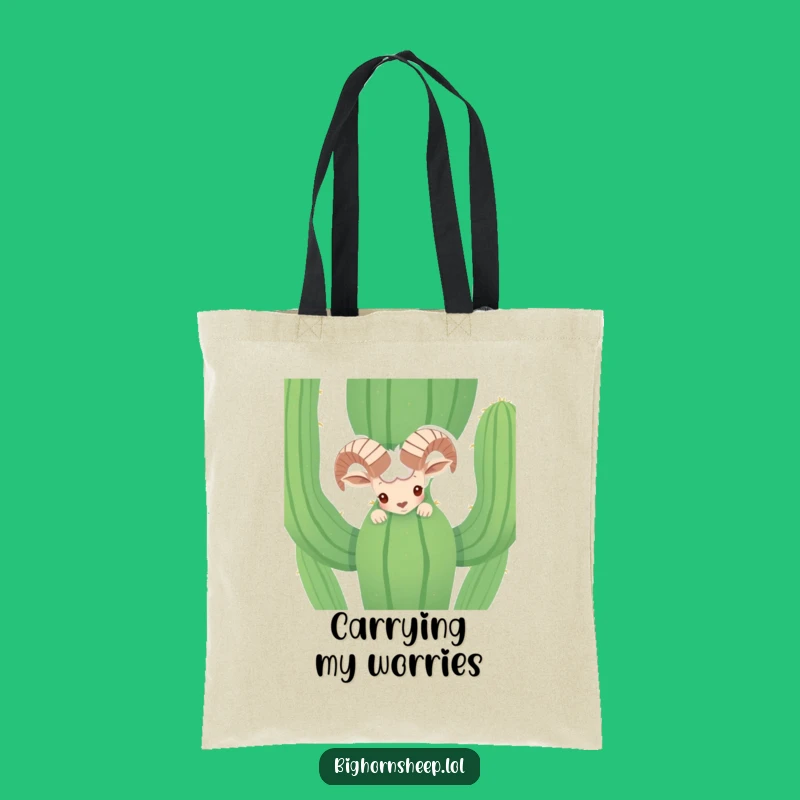 Funny Shy Bighorn Sheep Cactus Tote Bag - Hilarious Desert Accessory Gift