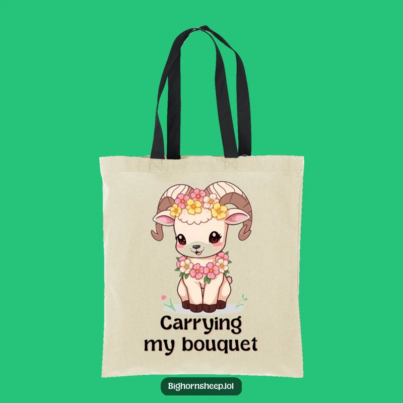 Funny Bighorn Sheep Cub Flower Garland Tote Bag - Playful Bleat Carryall Gift